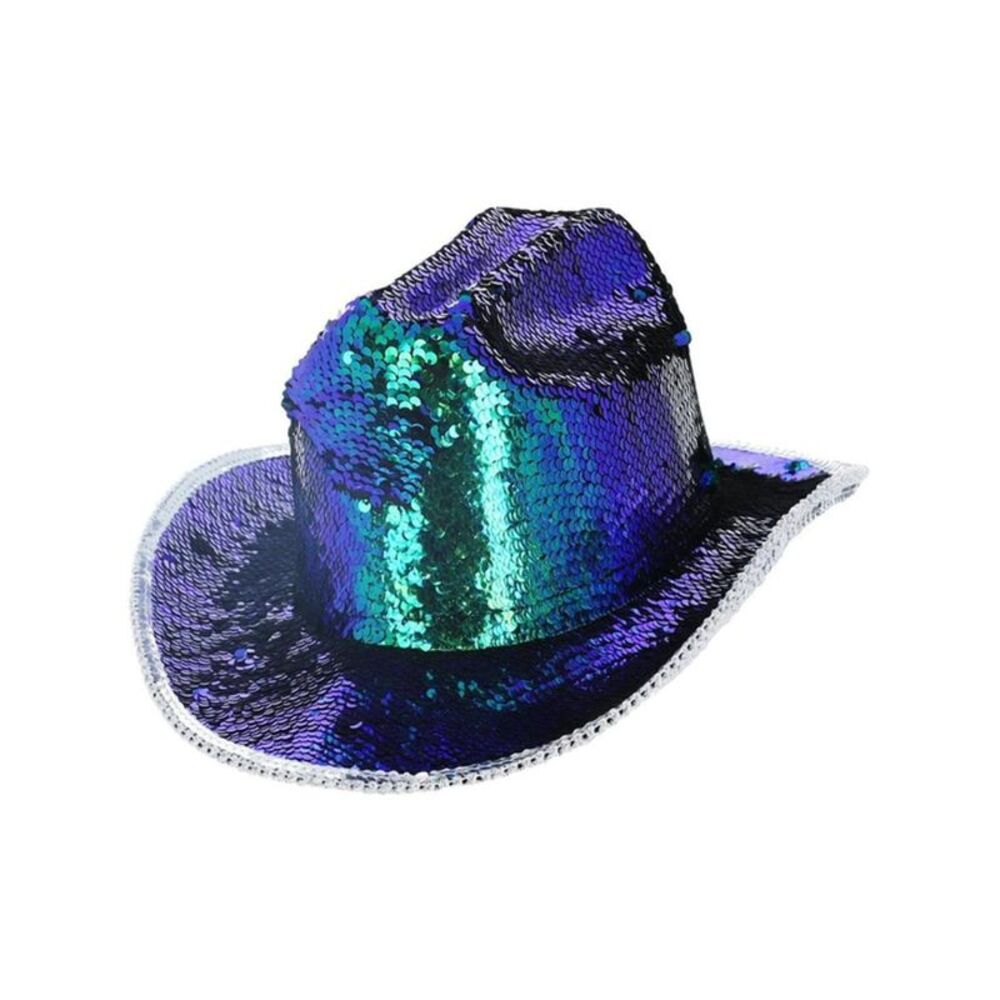 Fever Unisex Adult Deluxe Sequin Iridescent Cowboy Hat / Green/Blue